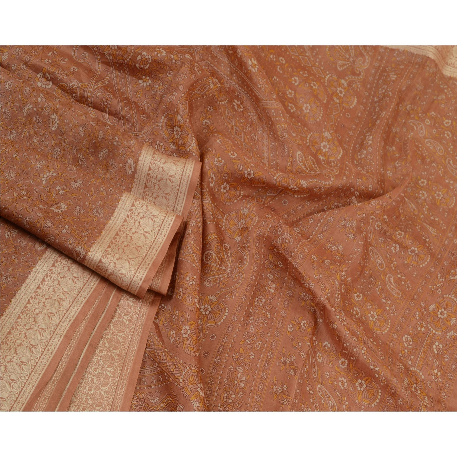 Sanskriti Vintage Sarees Dusty Pink Pure Silk Printed Sari Soft 5Yd Craft Fabric, PR-64616-Dusky Pink-Pure Silk-4