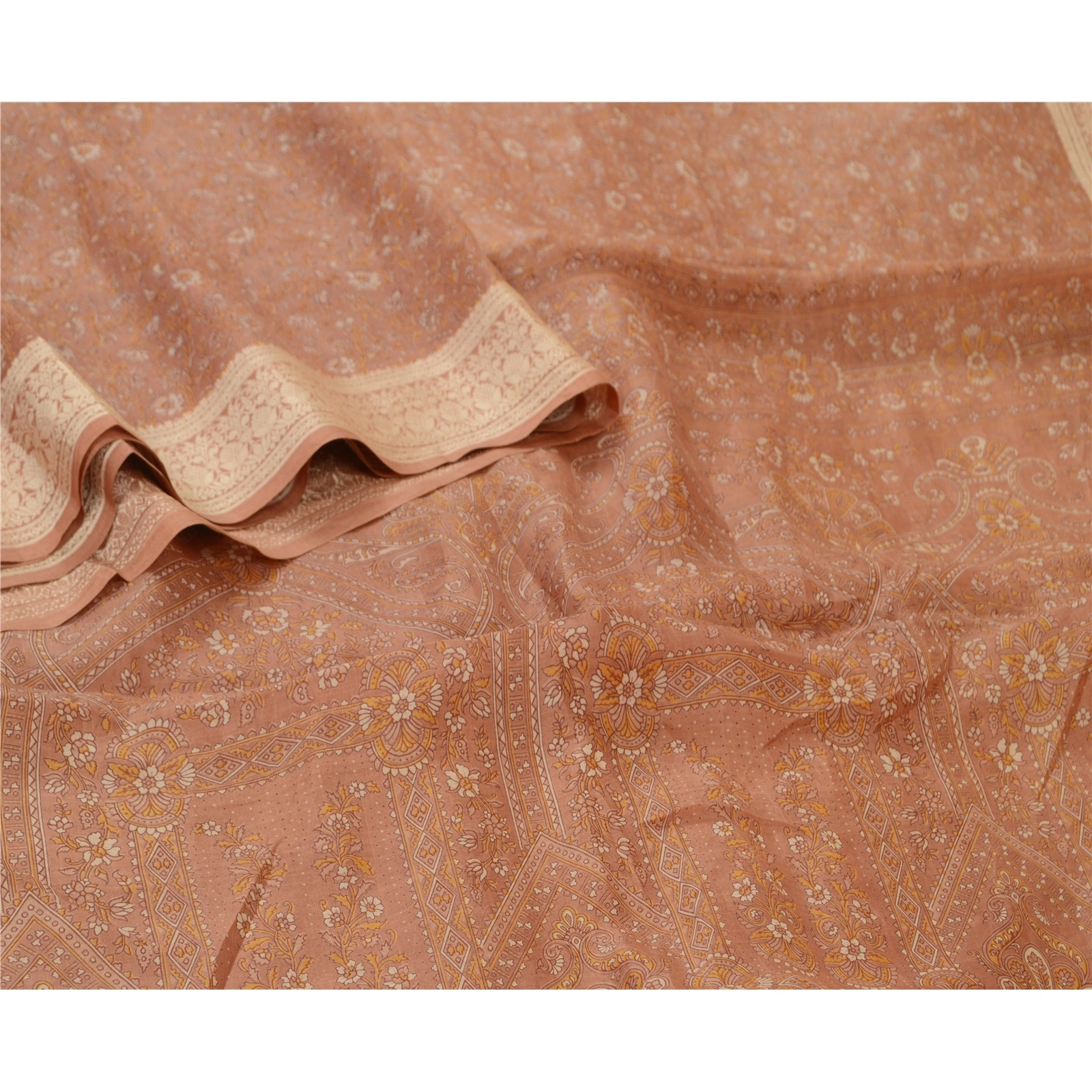 Sanskriti Vintage Sarees Dusty Pink Pure Silk Printed Sari Soft 5Yd Craft Fabric, PR-64616-Dusky Pink-Pure Silk-5