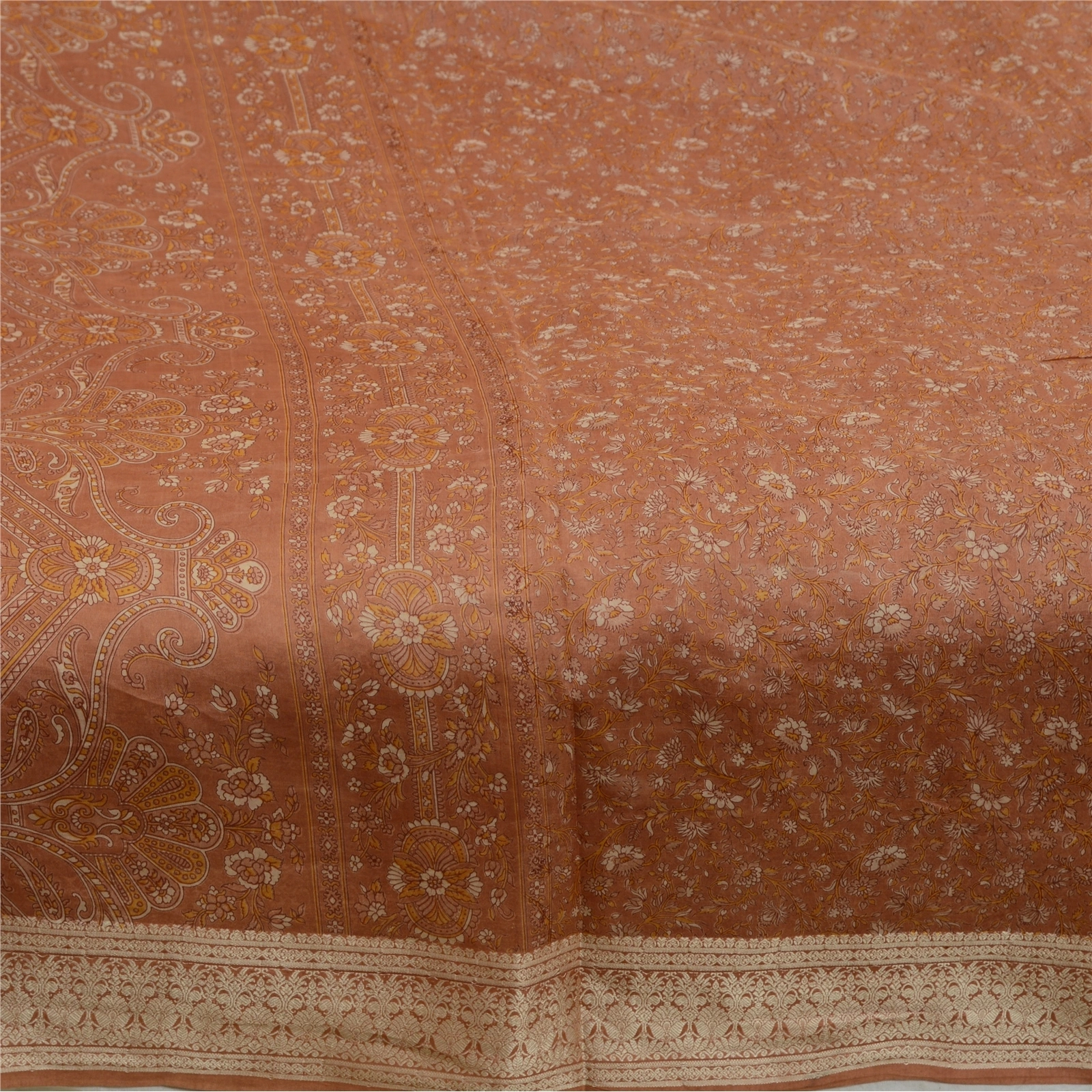 Sanskriti Vintage Sarees Dusty Pink Pure Silk Printed Sari Soft 5Yd Craft Fabric, PR-64616-Dusky Pink-Pure Silk-6