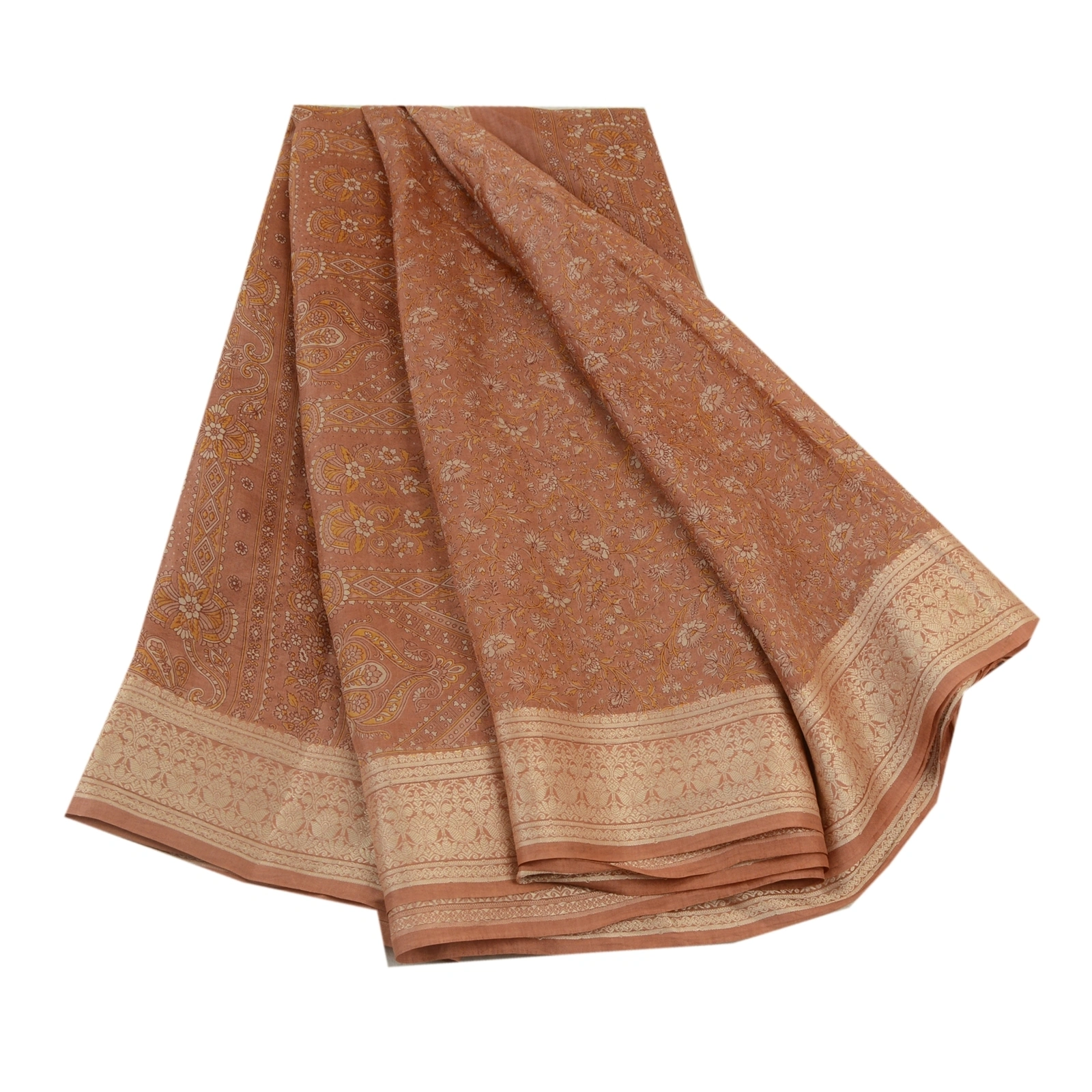 Sanskriti Vintage Sarees Dusty Pink Pure Silk Printed Sari Soft 5Yd Craft Fabric, PR-64616-Dusky Pink-Pure Silk-10