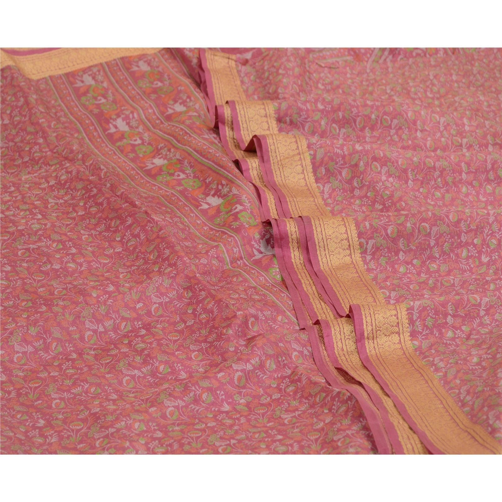 Sanskriti Vintage Sarees Blush-Pink Pure Silk Printed Sari Soft 5Yd Craft Fabric, PR-64620-Blush-Pink-Pure Silk-1