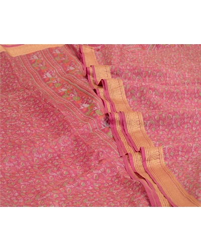 Sanskriti Vintage Sarees Blush-Pink Pure Silk Printed Sari Soft 5Yd Craft Fabric, PR-64620-Blush-Pink-Pure Silk-1