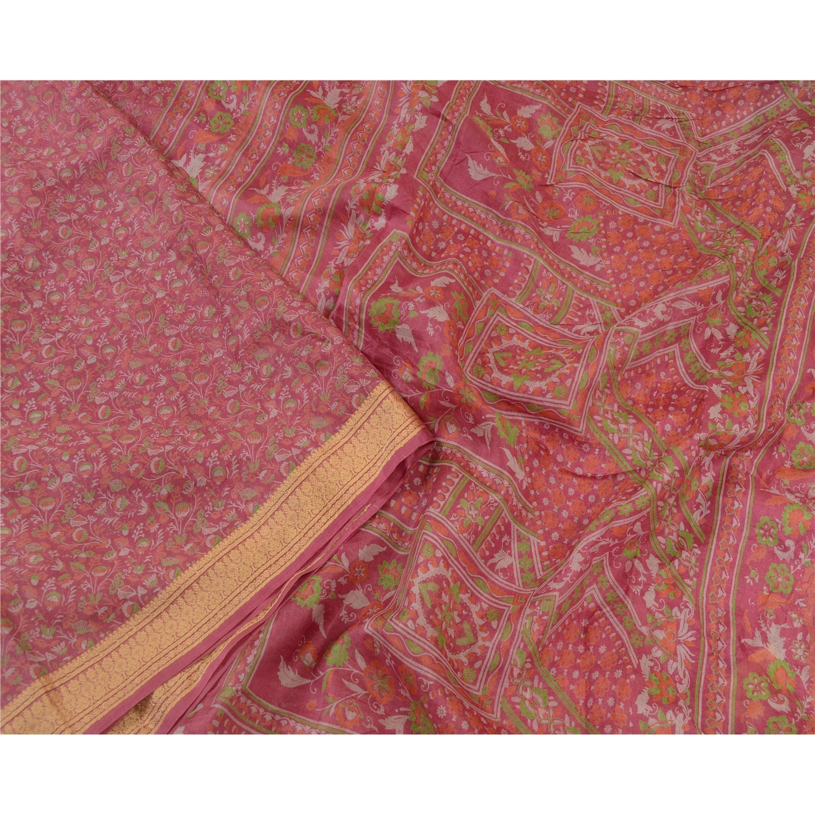 Sanskriti Vintage Sarees Blush-Pink Pure Silk Printed Sari Soft 5Yd Craft Fabric, PR-64620-Blush-Pink-Pure Silk-3