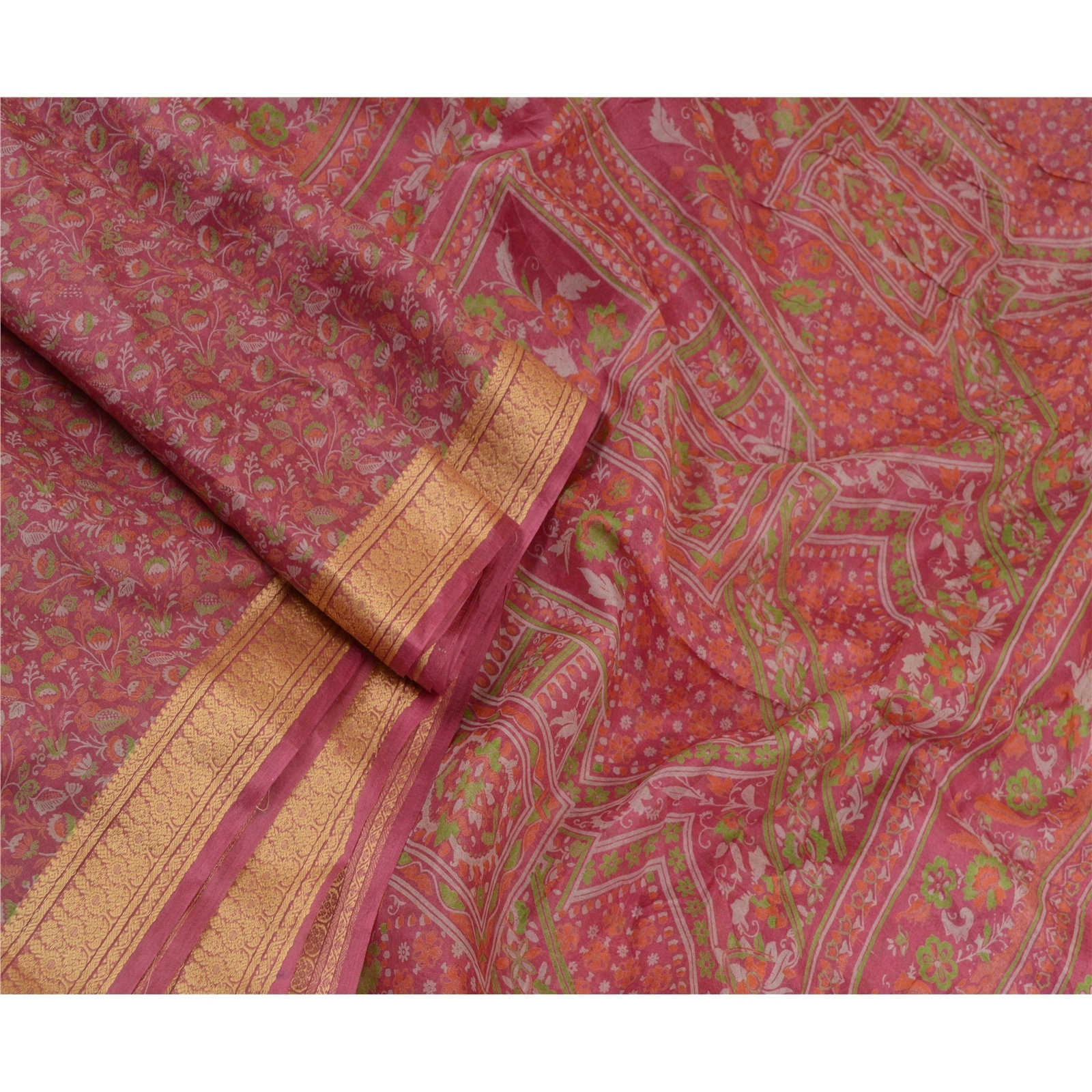 Sanskriti Vintage Sarees Blush-Pink Pure Silk Printed Sari Soft 5Yd Craft Fabric, PR-64620-Blush-Pink-Pure Silk-4