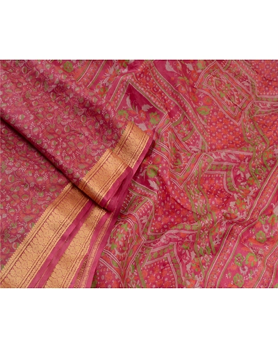 Sanskriti Vintage Sarees Blush-Pink Pure Silk Printed Sari Soft 5Yd Craft Fabric, PR-64620-Blush-Pink-Pure Silk-4