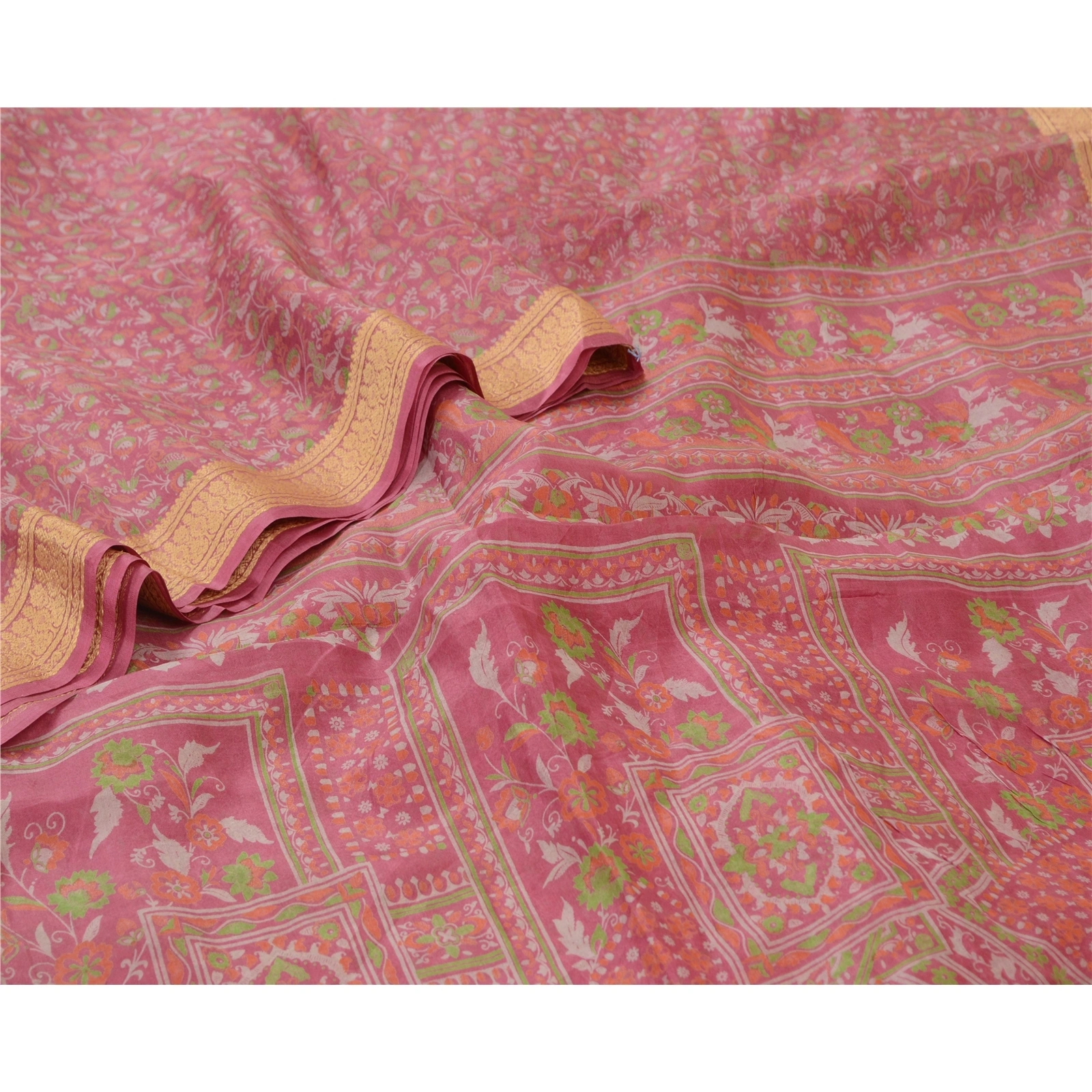 Sanskriti Vintage Sarees Blush-Pink Pure Silk Printed Sari Soft 5Yd Craft Fabric, PR-64620-Blush-Pink-Pure Silk-5