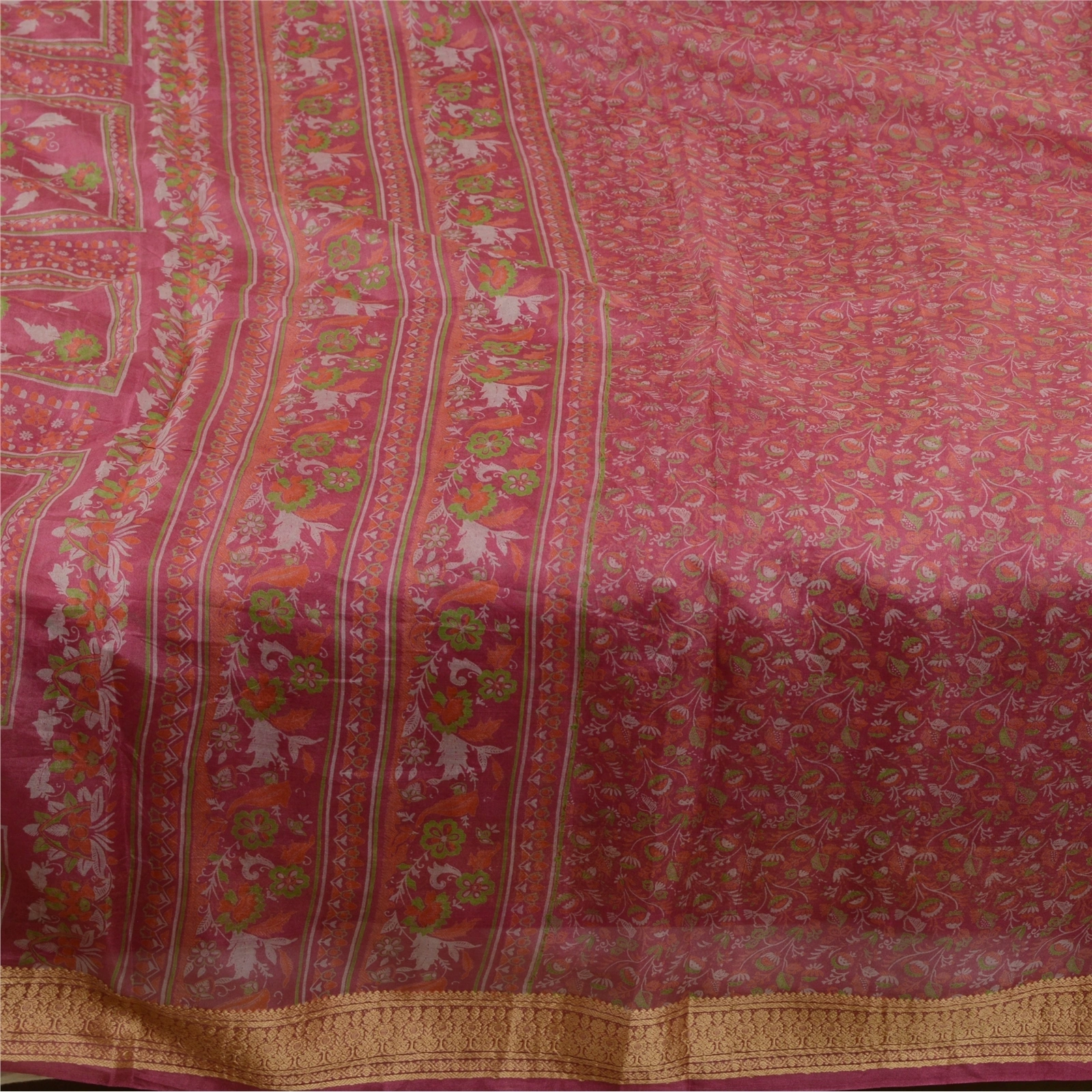 Sanskriti Vintage Sarees Blush-Pink Pure Silk Printed Sari Soft 5Yd Craft Fabric, PR-64620-Blush-Pink-Pure Silk-6