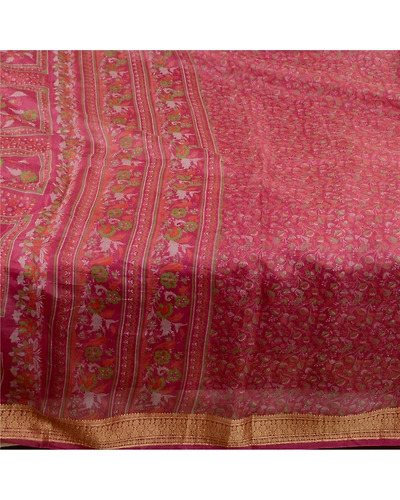 Sanskriti Vintage Sarees Blush-Pink Pure Silk Printed Sari Soft 5Yd Craft Fabric, PR-64620-Blush-Pink-Pure Silk-6