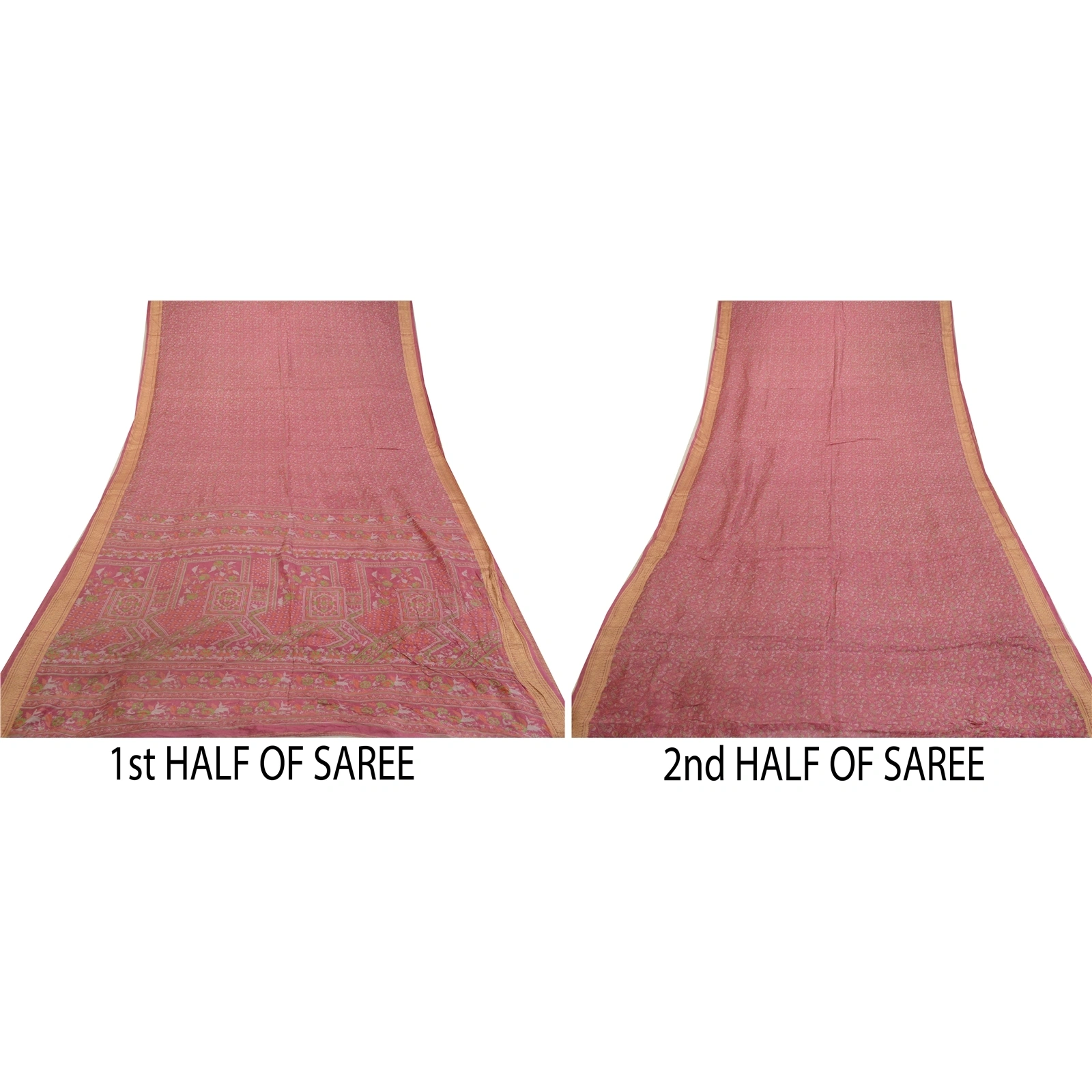 Sanskriti Vintage Sarees Blush-Pink Pure Silk Printed Sari Soft 5Yd Craft Fabric, PR-64620-Blush-Pink-Pure Silk-7