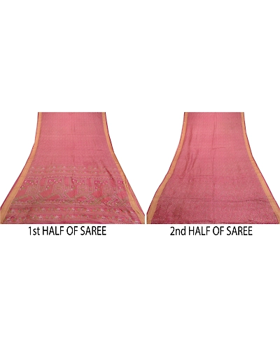 Sanskriti Vintage Sarees Blush-Pink Pure Silk Printed Sari Soft 5Yd Craft Fabric, PR-64620-Blush-Pink-Pure Silk-7