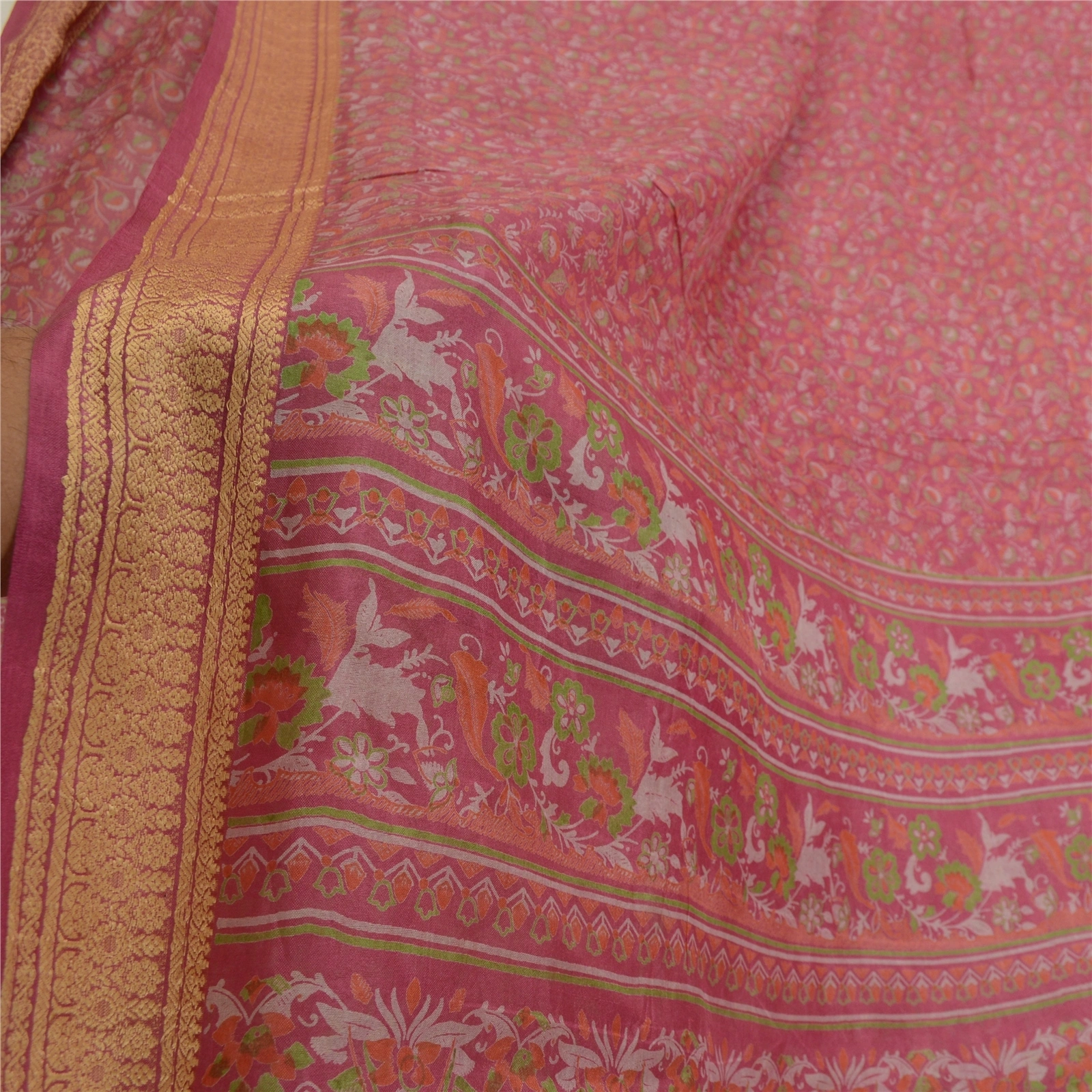 Sanskriti Vintage Sarees Blush-Pink Pure Silk Printed Sari Soft 5Yd Craft Fabric, PR-64620-Blush-Pink-Pure Silk-8