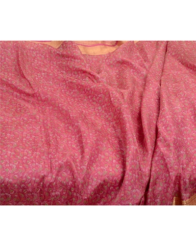 Sanskriti Vintage Sarees Blush-Pink Pure Silk Printed Sari Soft 5Yd Craft Fabric, PR-64620-Blush-Pink-Pure Silk-9
