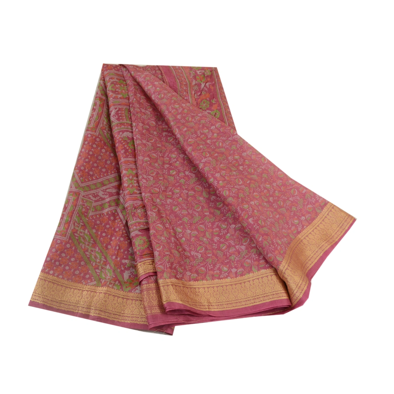 Sanskriti Vintage Sarees Blush-Pink Pure Silk Printed Sari Soft 5Yd Craft Fabric, PR-64620-Blush-Pink-Pure Silk-10