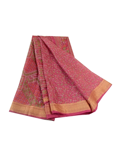 Sanskriti Vintage Sarees Blush-Pink Pure Silk Printed Sari Soft 5Yd Craft Fabric, PR-64620-Blush-Pink-Pure Silk-10