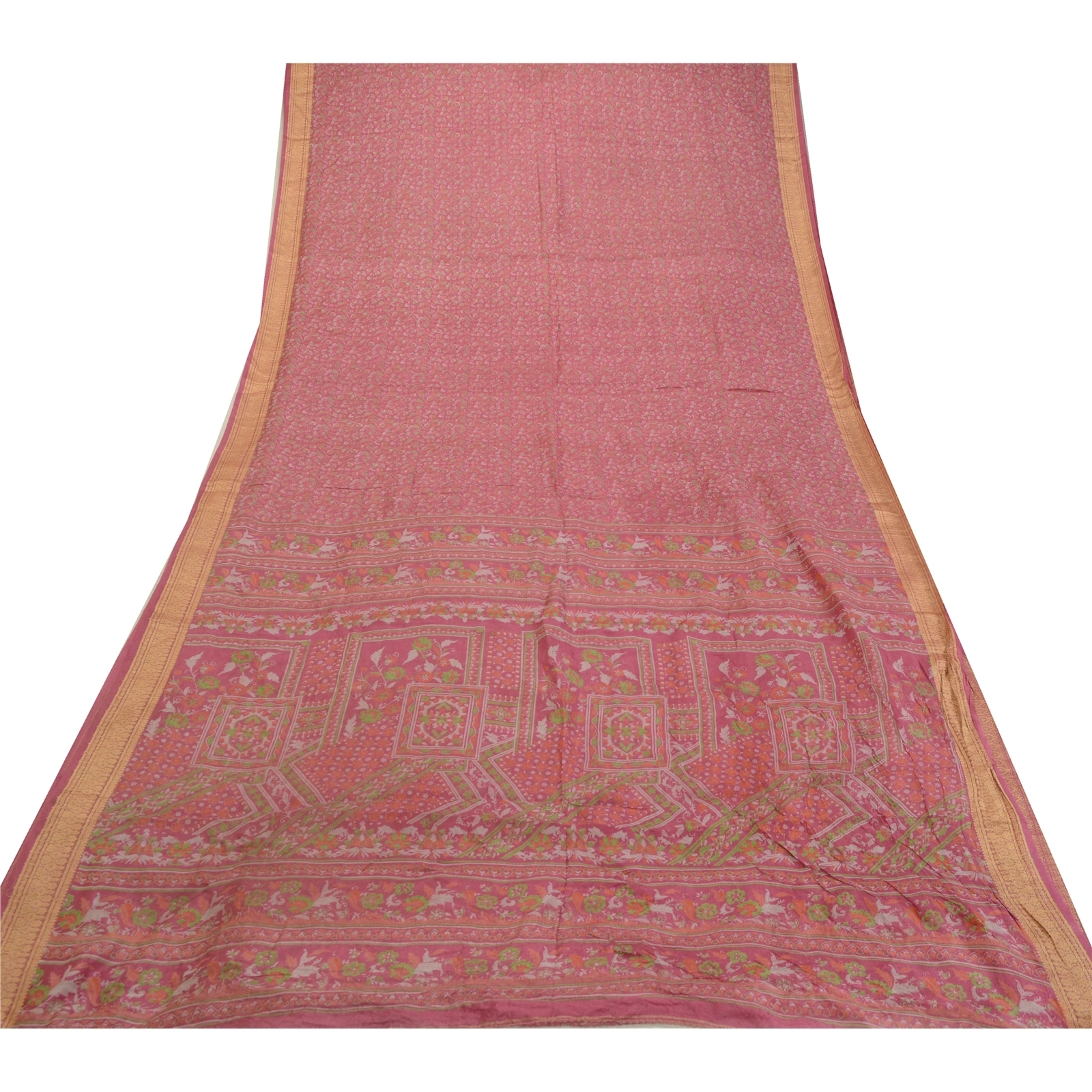 Sanskriti Vintage Sarees Blush-Pink Pure Silk Printed Sari Soft 5Yd Craft Fabric, PR-64620-Blush-Pink-Pure Silk-11