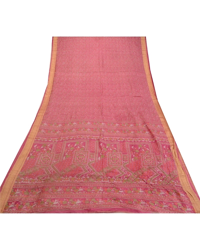 Sanskriti Vintage Sarees Blush-Pink Pure Silk Printed Sari Soft 5Yd Craft Fabric, PR-64620-Blush-Pink-Pure Silk-11