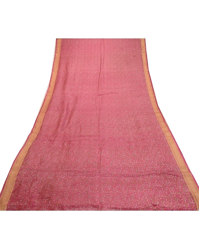 Sanskriti Vintage Sarees Blush-Pink Pure Silk Printed Sari Soft 5Yd Craft Fabric, PR-64620-Blush-Pink-Pure Silk-12