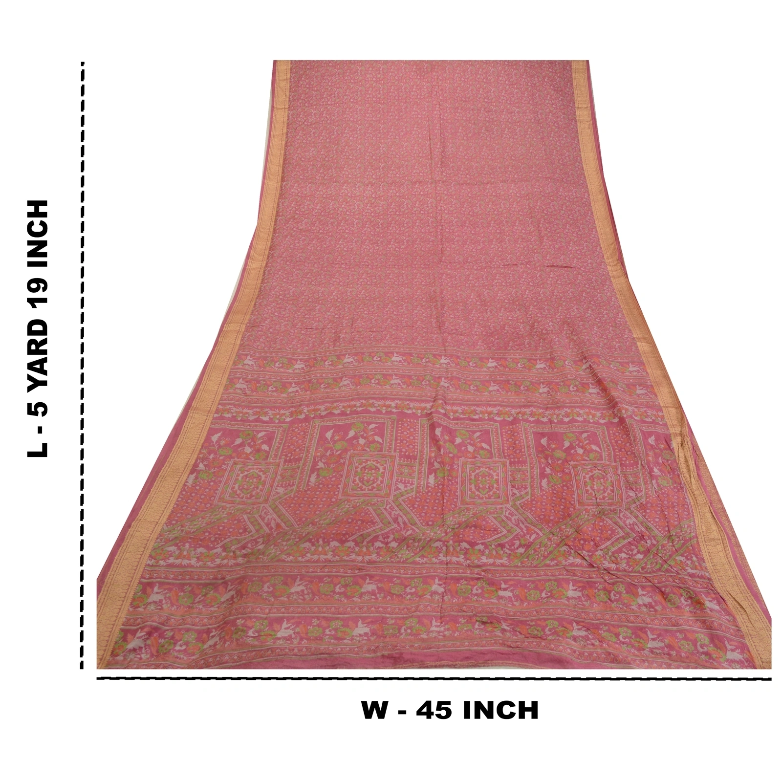 Sanskriti Vintage Sarees Blush-Pink Pure Silk Printed Sari Soft 5Yd Craft Fabric, PR-64620-Blush-Pink-Pure Silk-13