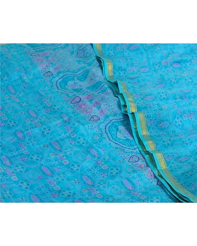 Sanskriti Vintage Sarees Blue Zari Border Pure Silk Printed Sari Craft Fabric, PR-64621-Blue-Pure Silk-1