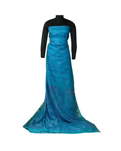 Sanskriti Vintage Sarees Blue Zari Border Pure Silk Printed Sari Craft Fabric, PR-64621-Blue-Pure Silk-2