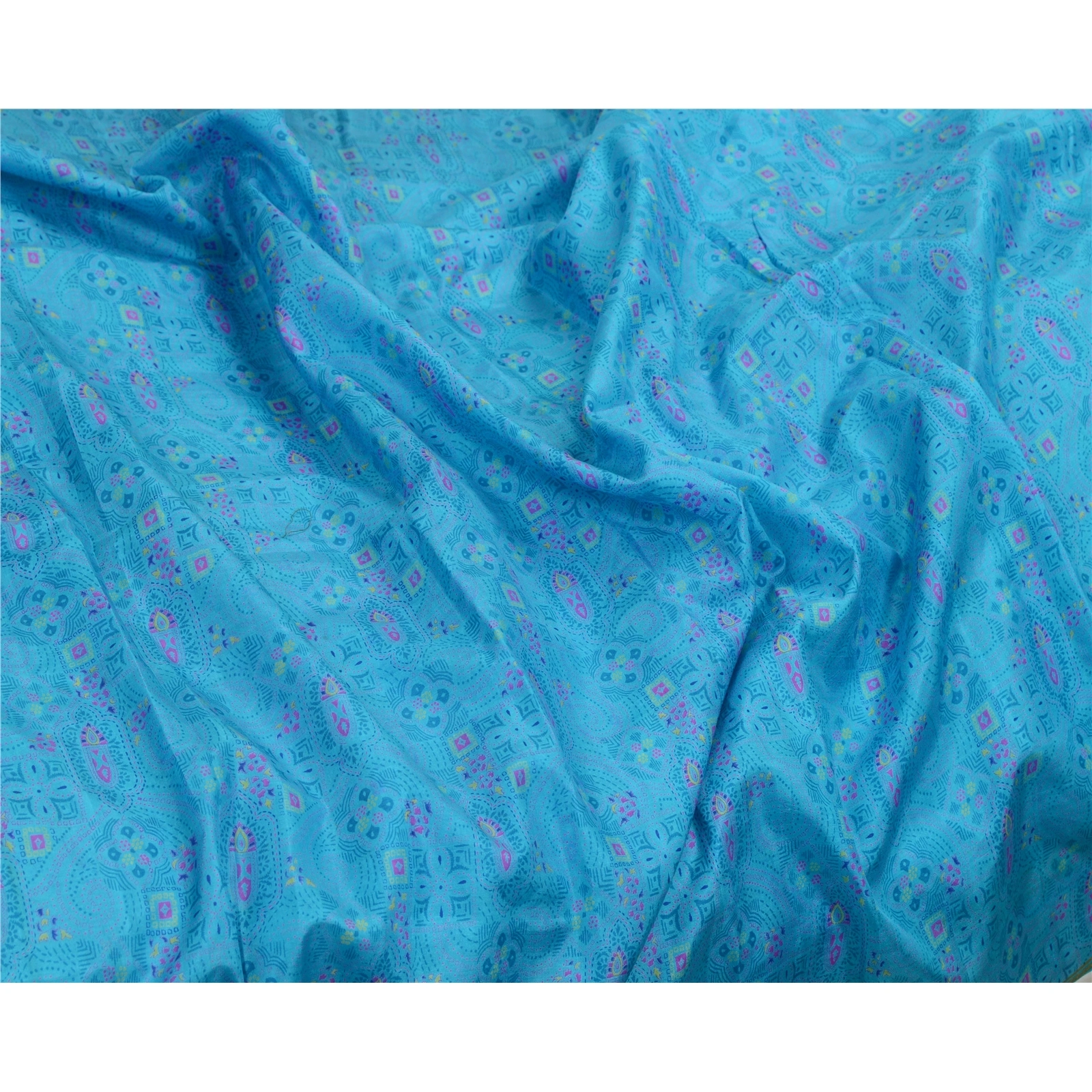 Sanskriti Vintage Sarees Blue Zari Border Pure Silk Printed Sari Craft Fabric, PR-64621-Blue-Pure Silk-9