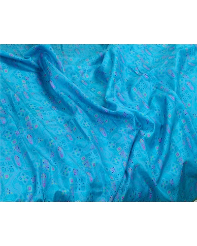 Sanskriti Vintage Sarees Blue Zari Border Pure Silk Printed Sari Craft Fabric, PR-64621-Blue-Pure Silk-9