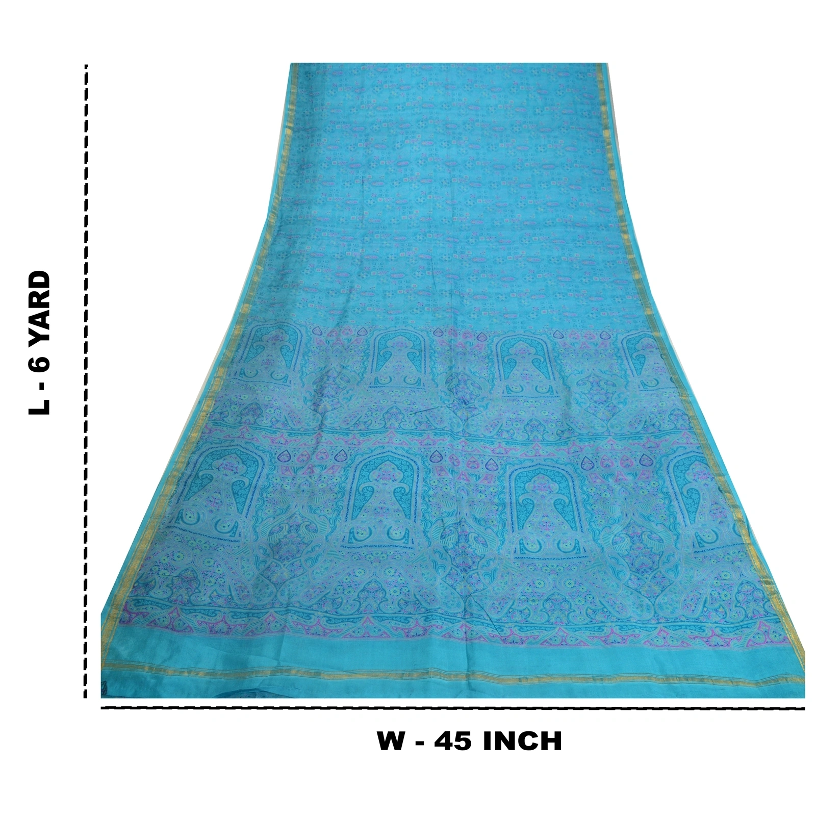 Sanskriti Vintage Sarees Blue Zari Border Pure Silk Printed Sari Craft Fabric, PR-64621-Blue-Pure Silk-12