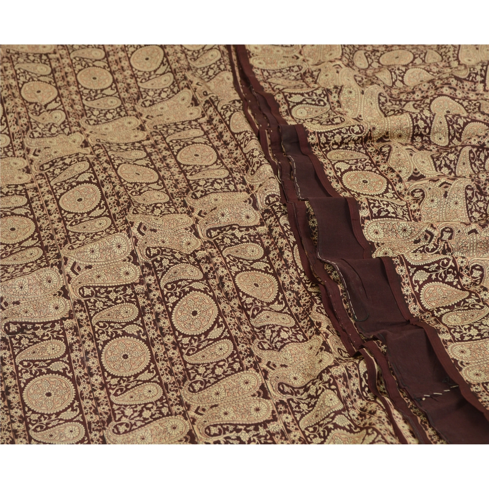 Sanskriti Vintage Sarees Dark- Brown Indian Printed Pure Silk Sari Craft Fabric, PR-64632-Dark-Brown-Pure Silk-1