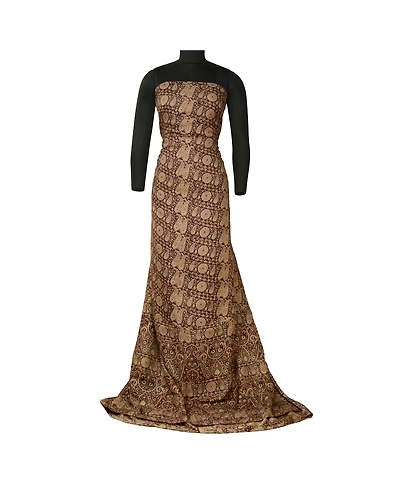 Sanskriti Vintage Sarees Dark- Brown Indian Printed Pure Silk Sari Craft Fabric, PR-64632-Dark-Brown-Pure Silk-2