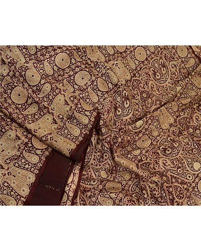 Sanskriti Vintage Sarees Dark- Brown Indian Printed Pure Silk Sari Craft Fabric, PR-64632-Dark-Brown-Pure Silk-4