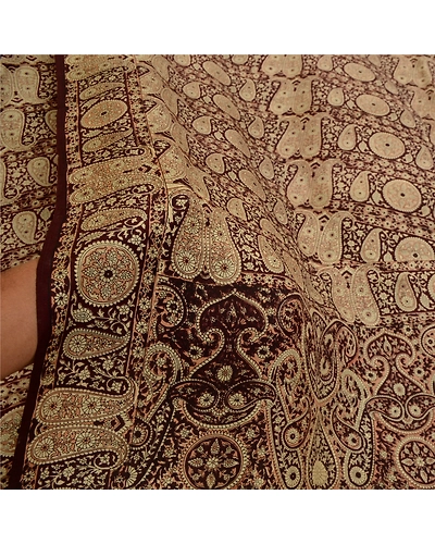 Sanskriti Vintage Sarees Dark- Brown Indian Printed Pure Silk Sari Craft Fabric, PR-64632-Dark-Brown-Pure Silk-8