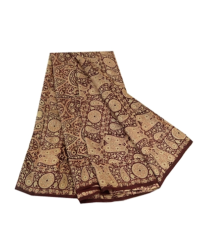 Sanskriti Vintage Sarees Dark- Brown Indian Printed Pure Silk Sari Craft Fabric, PR-64632-Dark-Brown-Pure Silk-10