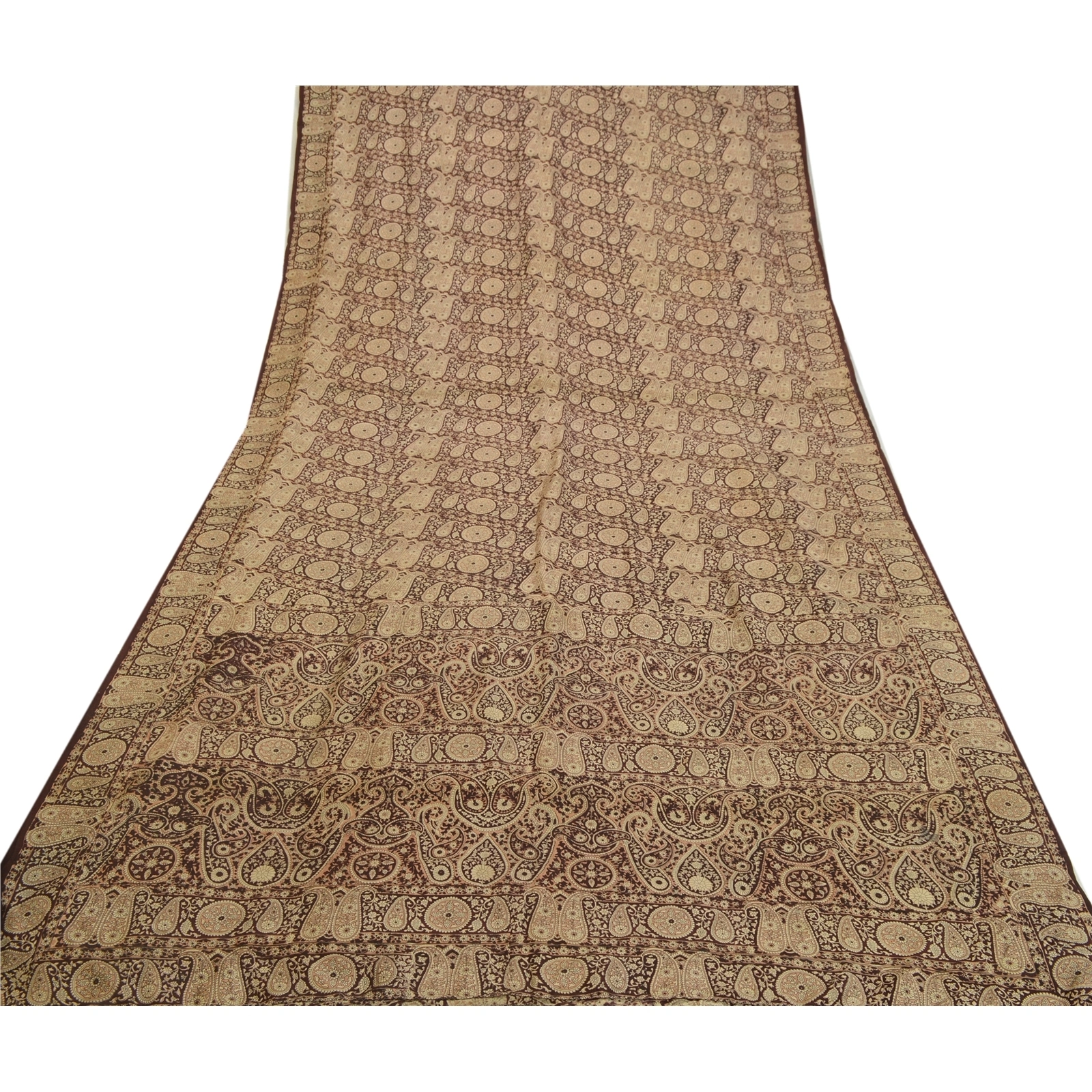 Sanskriti Vintage Sarees Dark- Brown Indian Printed Pure Silk Sari Craft Fabric, PR-64632-Dark-Brown-Pure Silk-11