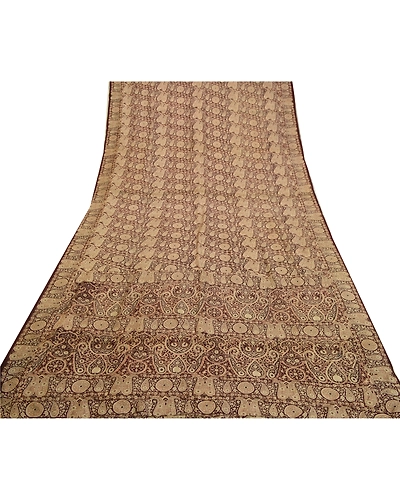 Sanskriti Vintage Sarees Dark- Brown Indian Printed Pure Silk Sari Craft Fabric, PR-64632-Dark-Brown-Pure Silk-11
