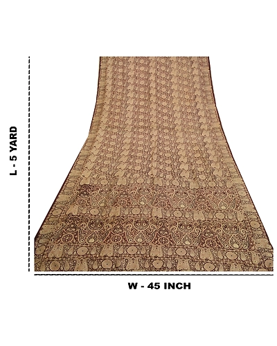 Sanskriti Vintage Sarees Dark- Brown Indian Printed Pure Silk Sari Craft Fabric, PR-64632-Dark-Brown-Pure Silk-12