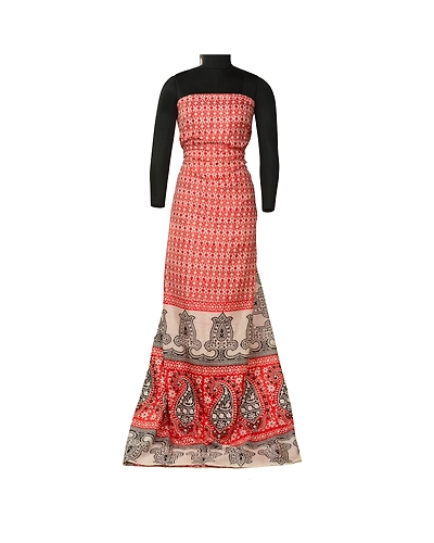 Sanskriti Vintage Sarees Red Hand-Block Printed Pure Silk Sari Soft Craft Fabric, PR-64633-Red-Pure Silk-2