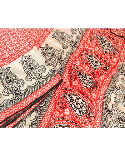 Sanskriti Vintage Sarees Red Hand-Block Printed Pure Silk Sari Soft Craft Fabric, PR-64633-Red-Pure Silk-4