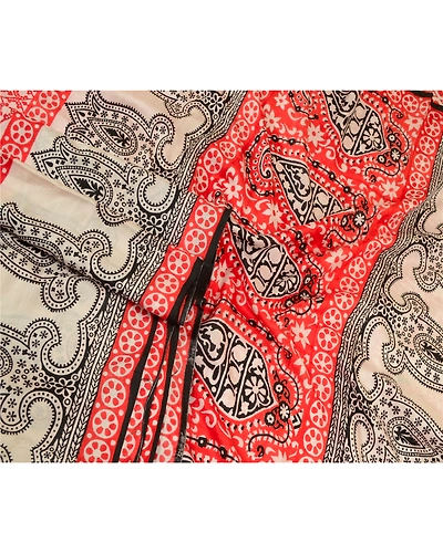 Sanskriti Vintage Sarees Red Hand-Block Printed Pure Silk Sari Soft Craft Fabric, PR-64633-Red-Pure Silk-5