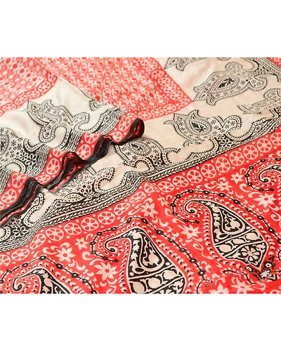 Sanskriti Vintage Sarees Red Hand-Block Printed Pure Silk Sari Soft Craft Fabric, PR-64633-Red-Pure Silk-6