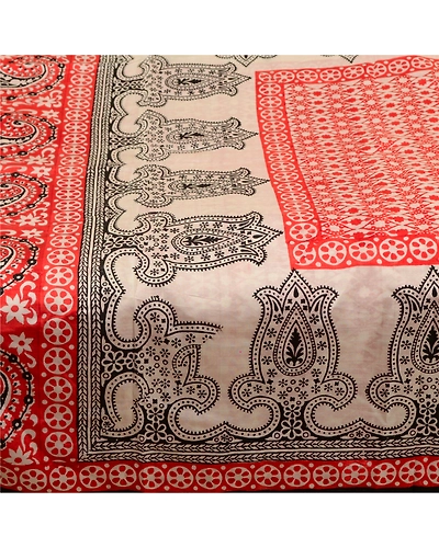 Sanskriti Vintage Sarees Red Hand-Block Printed Pure Silk Sari Soft Craft Fabric, PR-64633-Red-Pure Silk-7