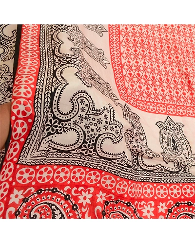 Sanskriti Vintage Sarees Red Hand-Block Printed Pure Silk Sari Soft Craft Fabric, PR-64633-Red-Pure Silk-9