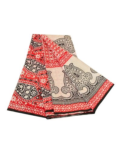 Sanskriti Vintage Sarees Red Hand-Block Printed Pure Silk Sari Soft Craft Fabric, PR-64633-Red-Pure Silk-11