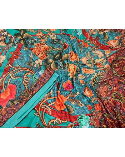 Sanskriti Vintage Sarees Indian Blue Printed Artificial Silk Sari Craft Fabric, PR-64634-Blue-Artificial Silk-3