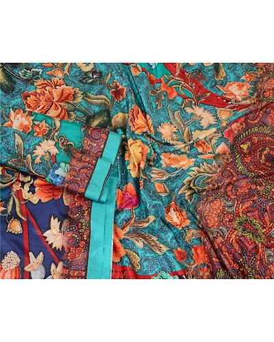 Sanskriti Vintage Sarees Indian Blue Printed Artificial Silk Sari Craft Fabric, PR-64634-Blue-Artificial Silk-4