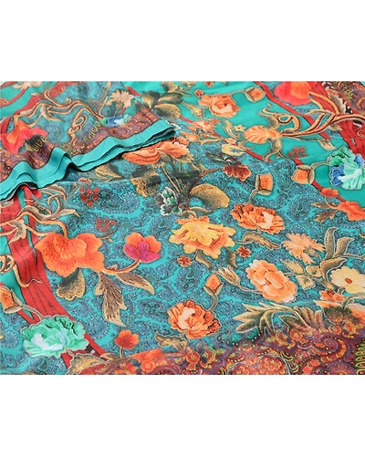 Sanskriti Vintage Sarees Indian Blue Printed Artificial Silk Sari Craft Fabric, PR-64634-Blue-Artificial Silk-9