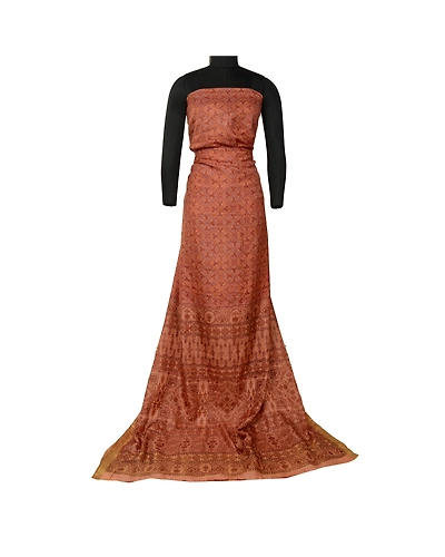 Sanskriti Vintage Sarees Brown Zari Border Pure Silk Printed Sari Craft Fabric, PR-64641-Brown-Pure Silk-2