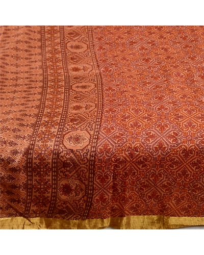Sanskriti Vintage Sarees Brown Zari Border Pure Silk Printed Sari Craft Fabric, PR-64641-Brown-Pure Silk-6
