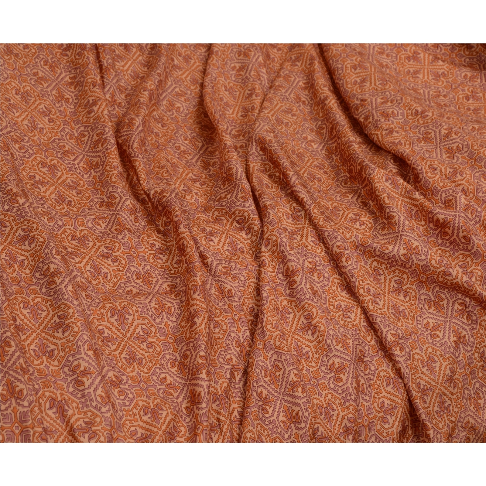 Sanskriti Vintage Sarees Brown Zari Border Pure Silk Printed Sari Craft Fabric, PR-64641-Brown-Pure Silk-9