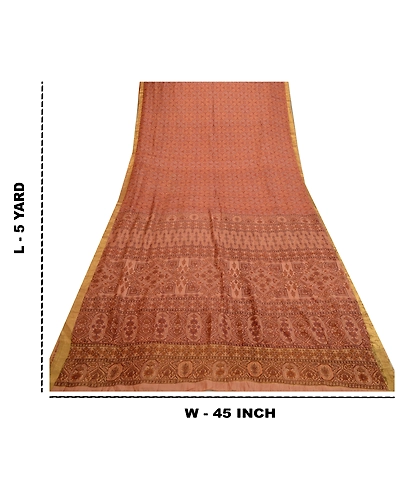 Sanskriti Vintage Sarees Brown Zari Border Pure Silk Printed Sari Craft Fabric, PR-64641-Brown-Pure Silk-12
