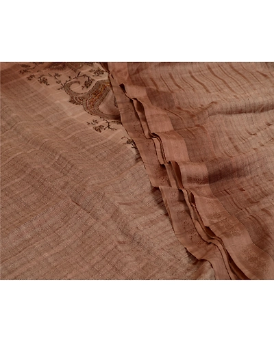 Sanskriti Vintage Sarees Brown 100% Pure Silk Printed Sari 5Yd Soft Craft Fabric, PR-64646-Brown-Pure Silk-1